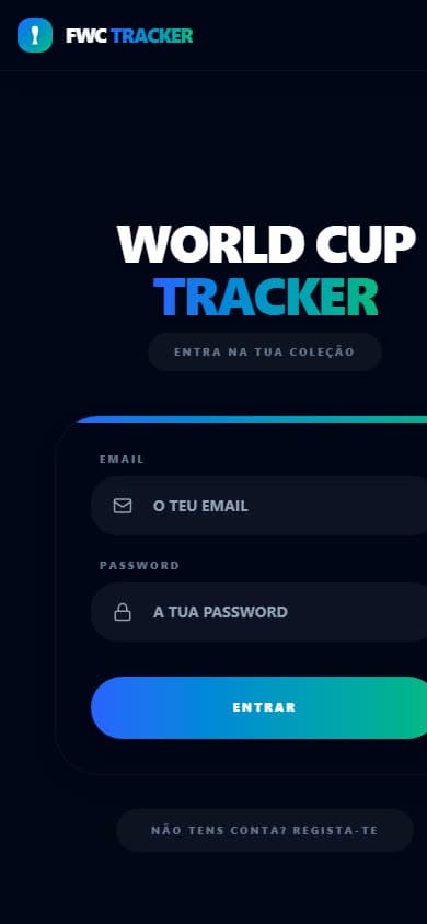 World Cup Tracker login screen